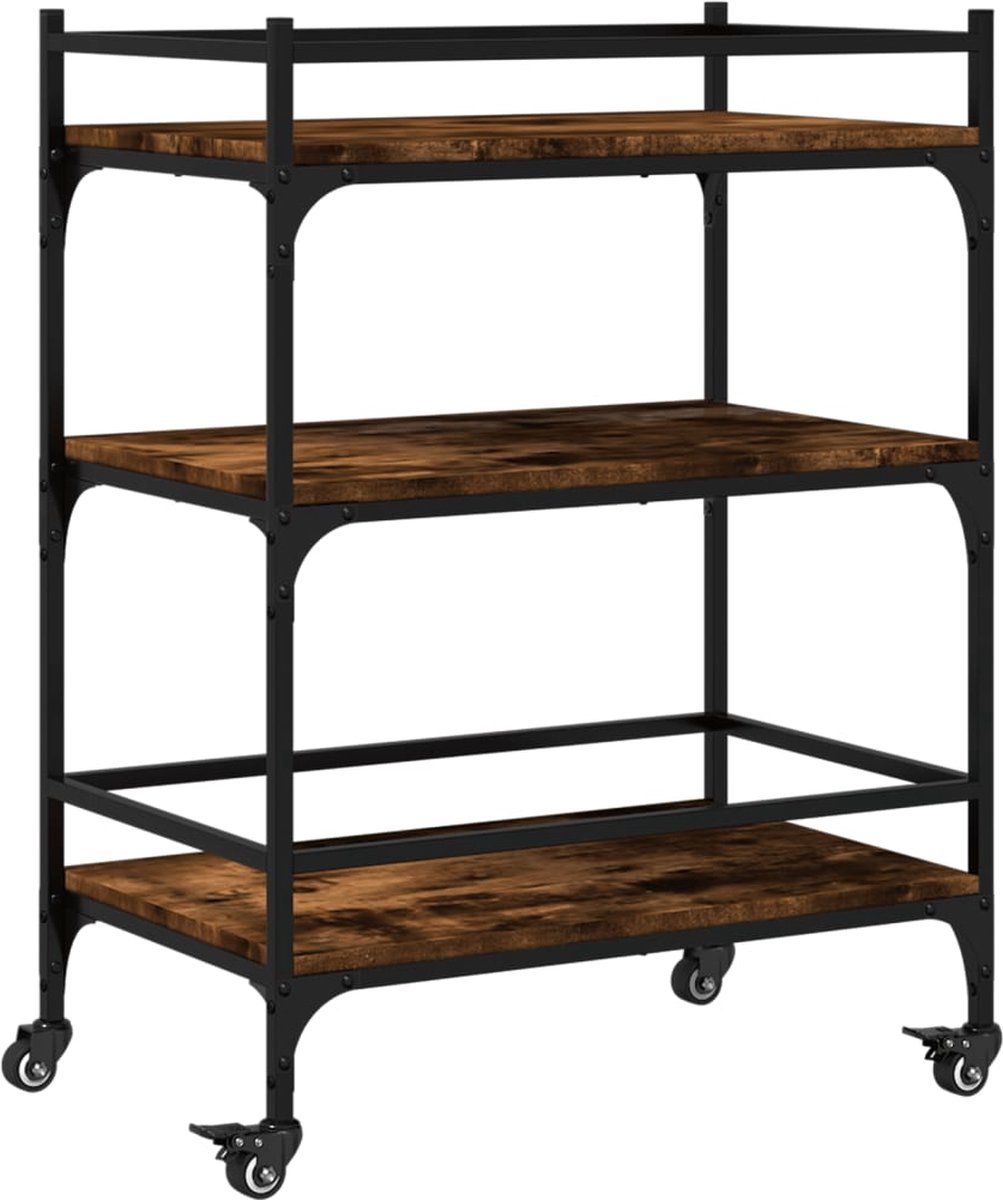 vidaXL - Keukentrolley - 65x40x86,5 - cm - bewerkt - hout - gerookt - eikenkleurig