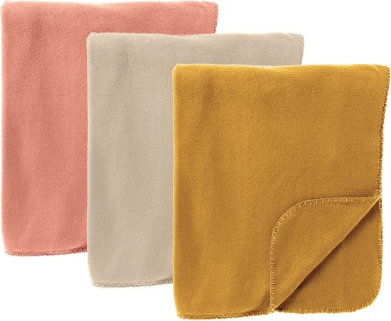 Dutch Decor Set de 3 plaids - Dex - beige - sourd - jaune - 130x160 cm - couverture polaire - douce et fine