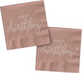 Folat - Servetten Happy Birthday - Creme Rose (20 stuks) 33 x 33cm