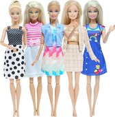 Poppenkleertjes - Geschikt voor Barbie - Set van 5 outfits - Kleding voor modepoppen - Jurk, rok, topje, blazer, jasje - Cadeauverpakking