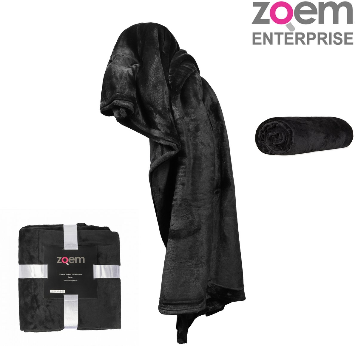 Zoem - Fleecedeken - fleece plaid - 150 x 200 - super zacht - 280 gsm - Zwart - Zoem enterprise