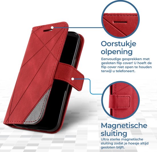 Étui adapté pour Samsung Galaxy A25 - Bookcase - Porte carte - Portefeuille - Motif - Simili cuir - Rouge