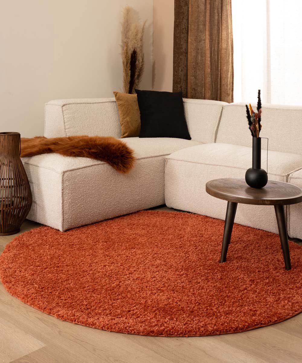 Hoogpolig vloerkleed shaggy Trend effen rond - terracotta 160 cm