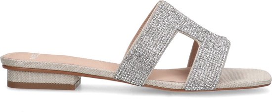 Manfield - Dames - Zilveren glitter slippers - Maat 36