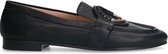 Manfield - Dames - Zwarte leren loafers met goudkleurig detail - Maat 42