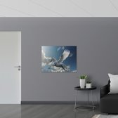 Poster Glanzend – Paard - Vliegen - Wit - Lucht - Wolken - 100x75 cm Foto op Posterpapier met Glanzende Afwerking