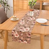 Bedrukt Velvet textiel Tafelloper - 45x220- Lichtbruine bloemen - De Groen Home