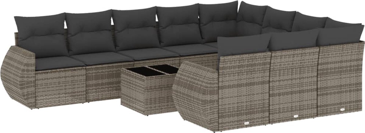 vidaXL 11-delige - Loungeset - met - kussens - poly - rattan - grijs