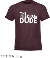 Be Friends T-Shirt - Birthday dude - Kinderen - Bordeaux - Maat 10 jaar