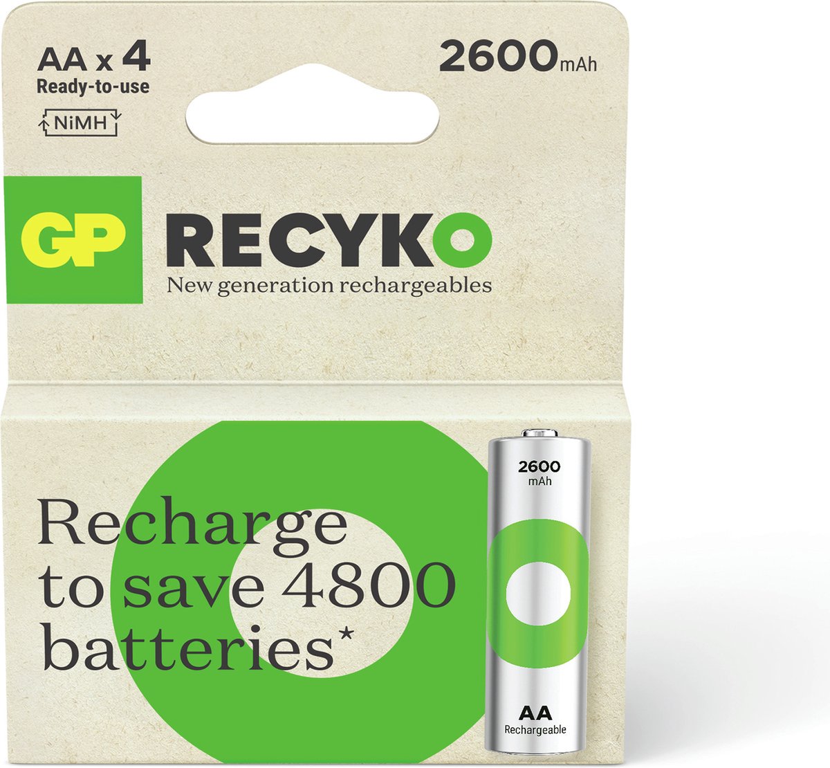 GP RECYKO AA 2600mAh 4 stuks Batterij