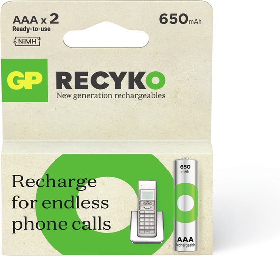 GP ReCyko Rechargeable AAA batterijen - Oplaadbare batterijen AAA - (650mAh) - 2 stuks - GP