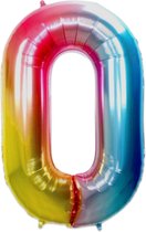 LUQ - Cijfer Ballonnen - Cijfer Ballon 0 Jaar Regenboog XL Groot - Helium Verjaardag Versiering Feestversiering Folieballon