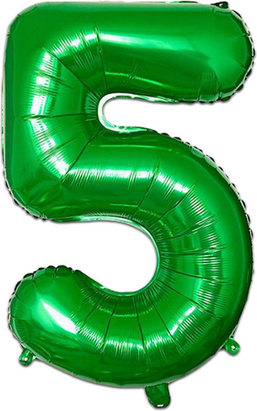 LUQ - Cijfer Ballonnen - Cijfer Ballon 5 Jaar Groen XL Groot - Helium Verjaardag Versiering Feestversiering Folieballon