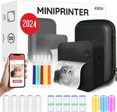 Mini Printer voor Mobiel - Fotoprinter voor Smartphone - Mini Pocket Printer - Mini Printer Incl.1 Harde Etui + 13 Rollen Papier (Sticker, Normaal, Kleur) + 5 Pennen - Pocket Printer Smartphone - Sticker Printer - Fotoprinter Mobiel