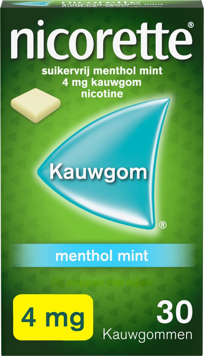 Goedkoopste Nicorette Suikervrije Kauwgom Menthol Mint - 4 mg nicotinekauwgom - nicotinevervanger - stoppen met roken - 1 x 30 stuks
