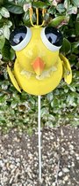 Metalen deco tuinsteker "vogel" - geel - hoogte 70 x 18 x 2 cm - Tuinaccessoires - Tuindecoratie – Tuinstekers
