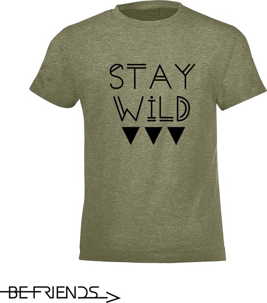 Be Friends T-Shirt - Stay wild - Kinderen - Kaki - Maat 12 jaar