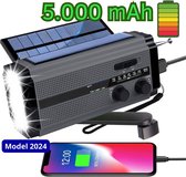 DAILY TOYS® Noodradio Solar Opwindbaar - 5.000 mAh - Model 2024 - Radio op Batterijen - Noodpakket - Solar Powerbank - Zaklamp - Powerbank Zonneenergie - Noodradio Opwindbaar