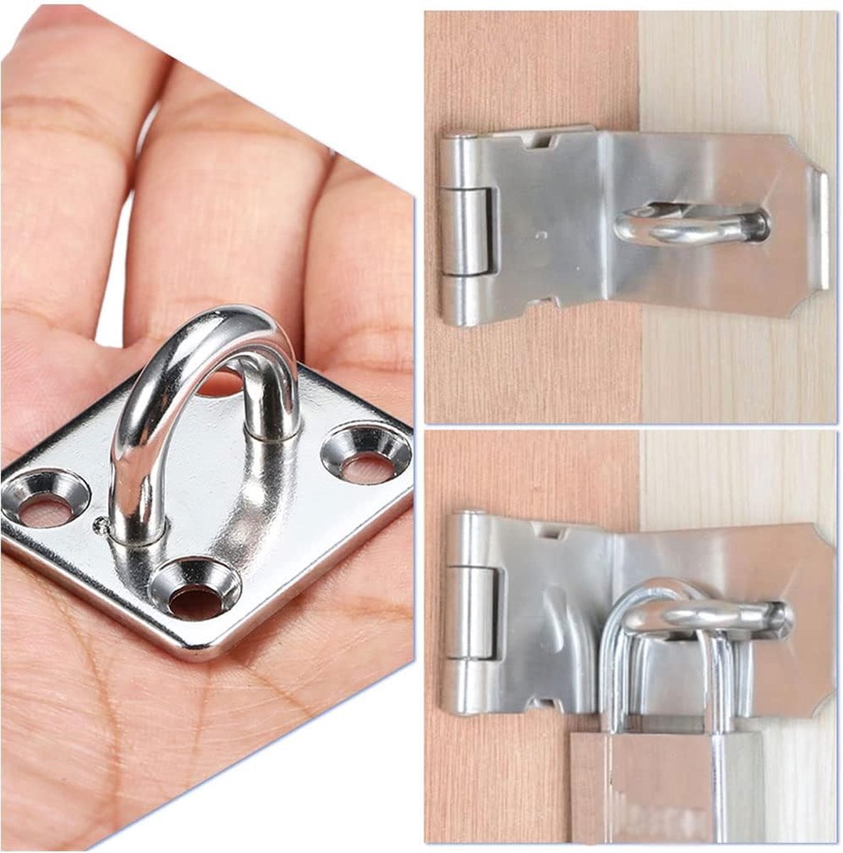 Plaques à œillet + Mousquetons Acier Inoxydable 304 - Lot De 8, Capacité ~20 Kg - Pour Pont, Mur, Bateau, Auvent