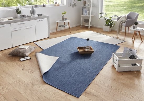 Flycarpets Omkeerbaar Vloerkleed - Binnen & Buitenkleed Miami- Blauw / Creme - 160x230 cm