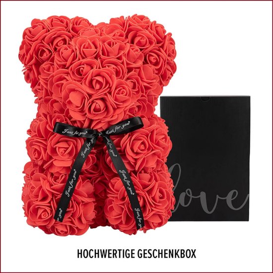 Rozenbeer - Rood - 30 x 30 cm - Rose Bear - Rose Teddy - Valentijn - Moederdag - Rozen Teddy Beer