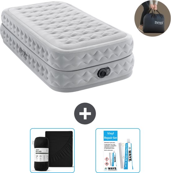 Intex Luchtbed - 1-Persoons - 99 x 191 x 51 cm - Grijs - Inclusief pomp - Hoeslaken en Reparatieset