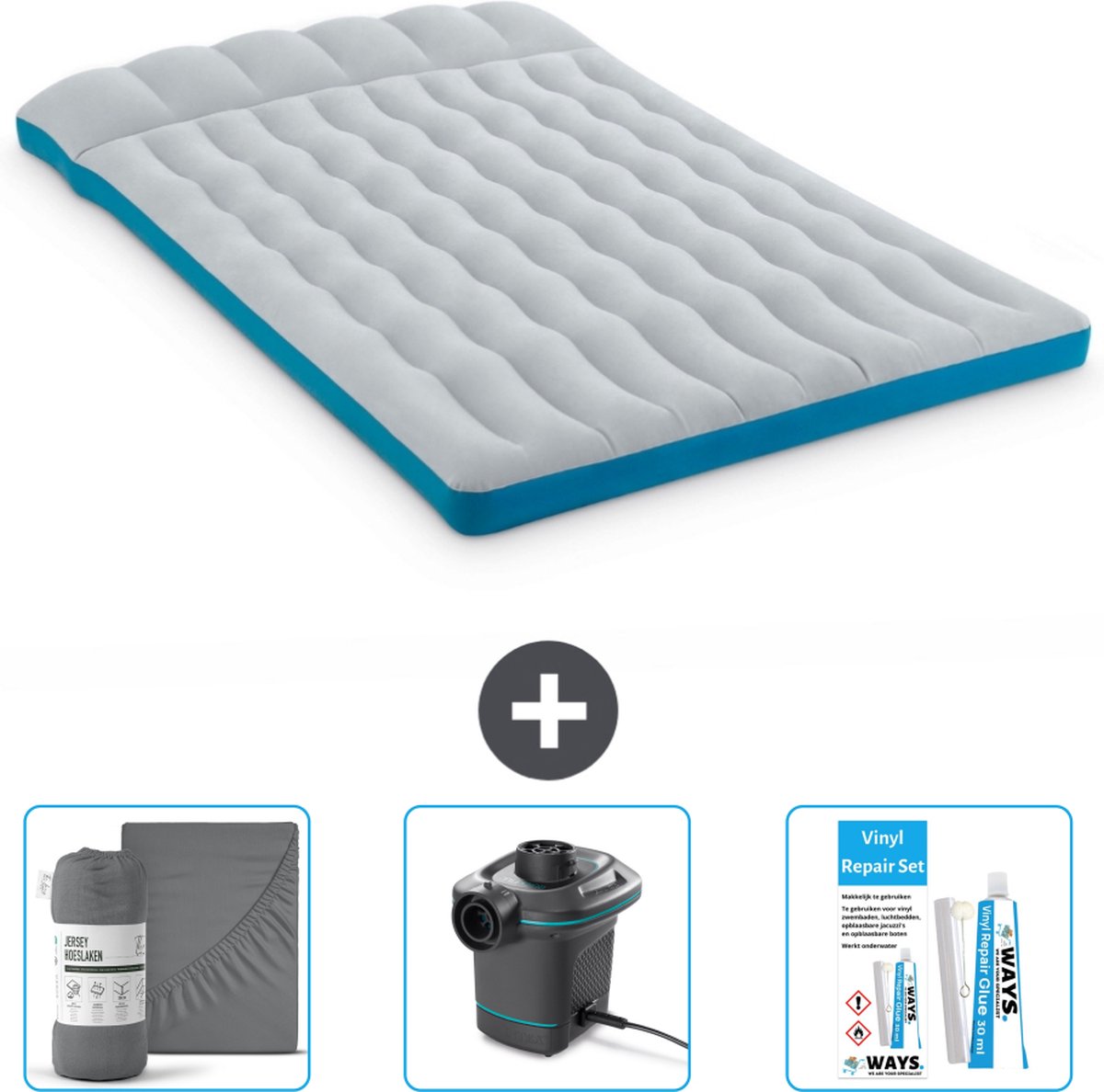 Intex Campingmat - 2-Persoons - 127 x 193 x 24 cm - Blauw - Inclusief Hoeslaken - Pomp en Reparatieset