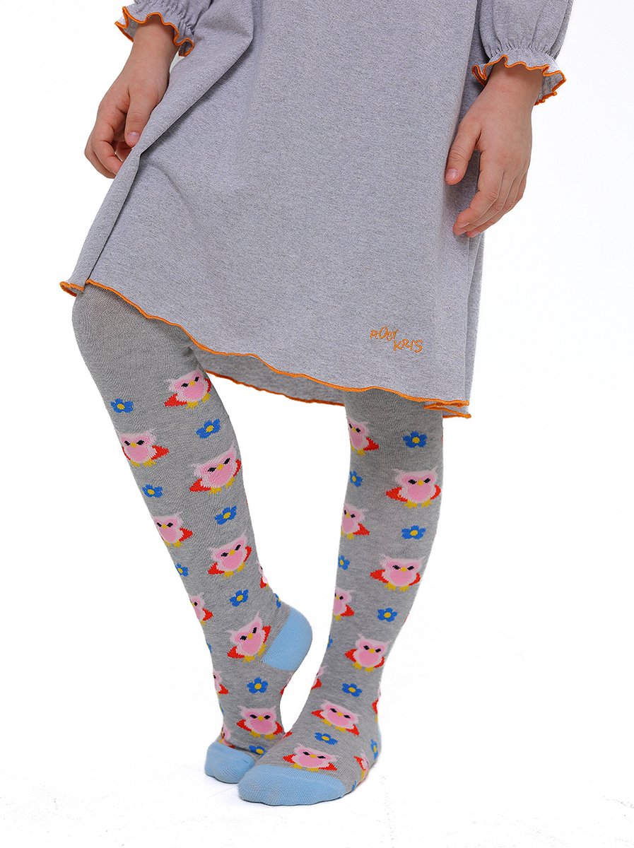 RobyKris Kids Trendy Maillot met uil - Katoen - Grijs gemêleerd - Maat 116-122