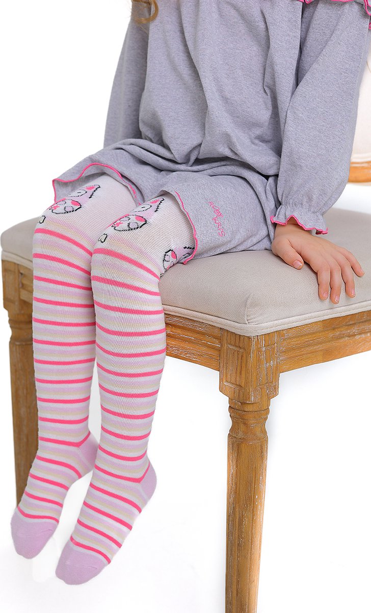 RobyKris Kids Trendy Maillot met strepen en uil - Katoen - Wit - Maat 104-110