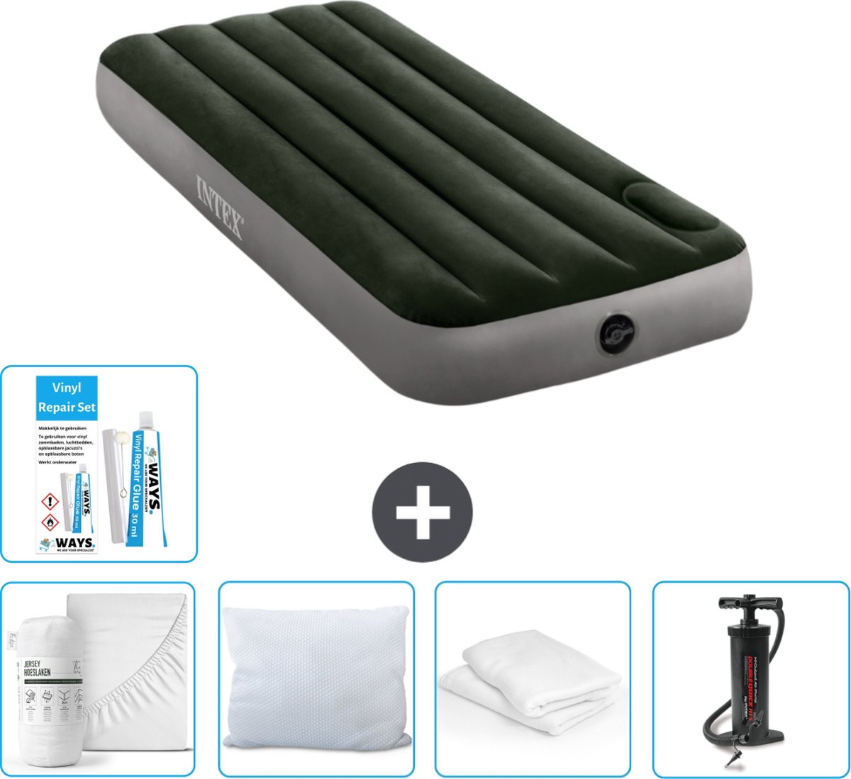 Intex Luchtbed - 1-Persoons - 76 x 191 x 25 cm - Groen - Accessoires CB1