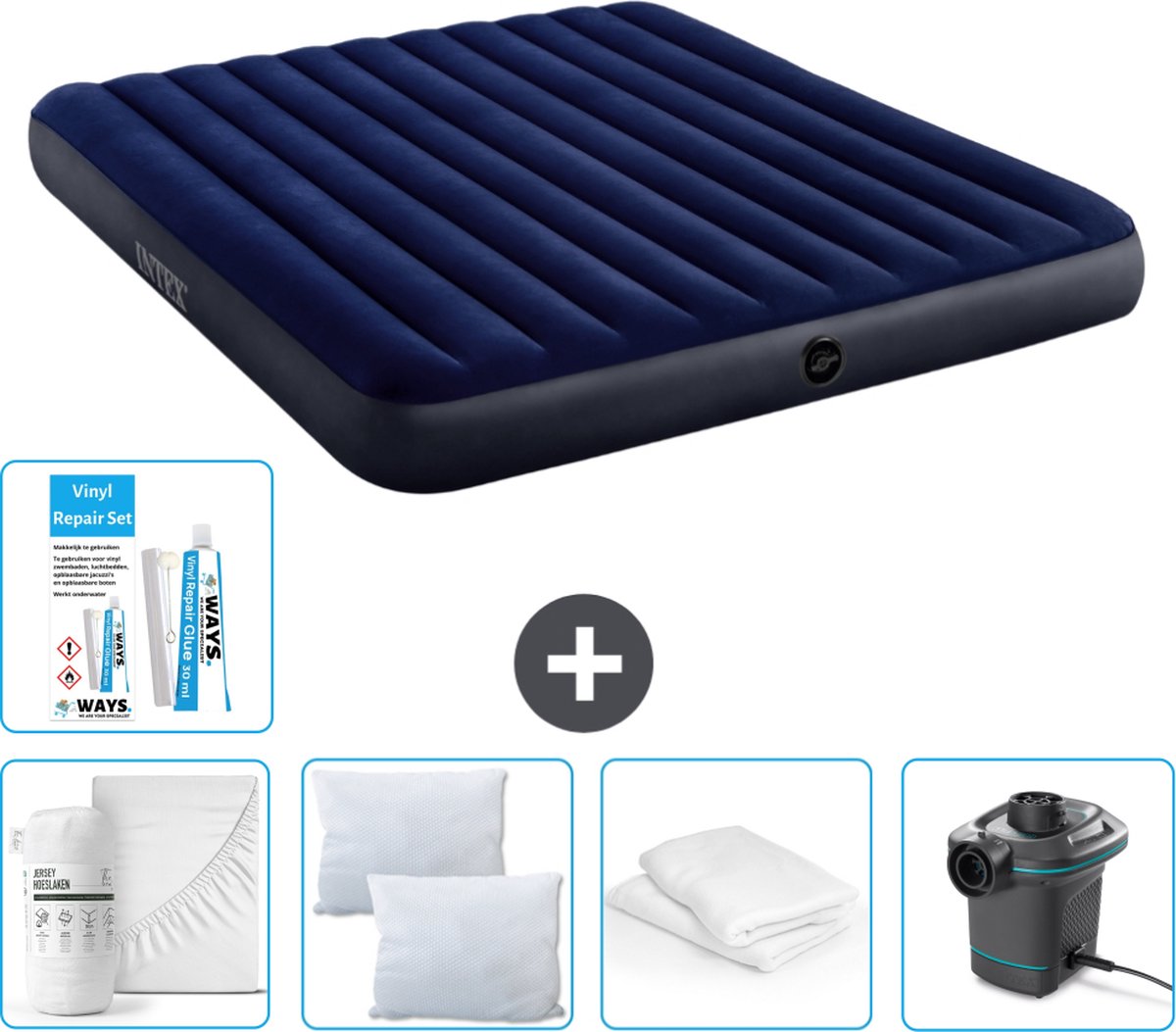 Intex Luchtbed - 2-Persoons - 183 x 203 x 25 cm - Blauw - Inclusief Accessoires CB2