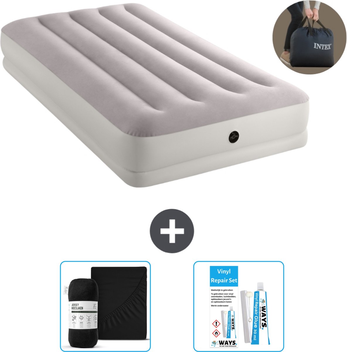 Intex Luchtbed - 1-Persoons - 99 x 191 x 30 cm - Grijs - Inclusief pomp - Accessoires CB18