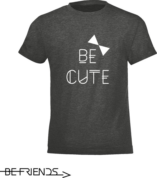 Be Friends T-Shirt - Be cute - Kinderen - Grijs - Maat 10 jaar