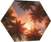 PVC Schuimplaat Hexagon - Palmbomen - Kleuren - Onderaanzicht - Zon - 70x60.9 cm Foto op Hexagon (Met Ophangsysteem)