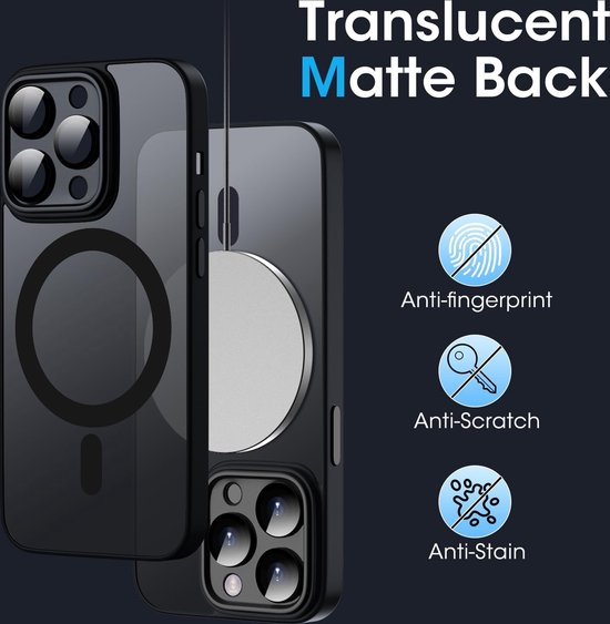 Casemania Hoesje Geschikt voor Apple iPhone 15 Pro Max - Zwart - Matte Armor Back Cover - Geschikt voor MagSafe - Extra Sterk