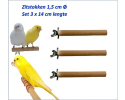 Zitstok, zitstokken, dikte 15 mm Beukenhout 3 x 14 cm zweefstok, grasparkiet, kanarie, enz.