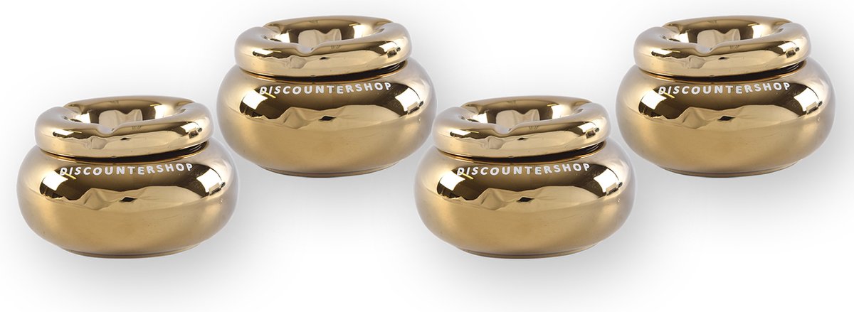 Goedkoopste Discountershop Luxe Set van 4 Ronde Dolomiet Stormasbakken - Goudkleurig - Diameter 11cm Hoogte 6cm - Tuinartikelen - Paasdecoratie - Kerstdecoratie – Stijvolle Tafelaccessoires