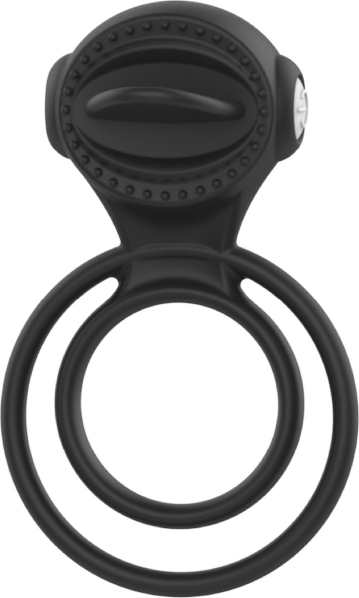 Goedkoopste Vibrerende dubbele cockring met tong - Zwart