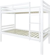 Merax Stapelbed 90x200 cm - Bed voor Kinderen - Kinderbed Hoogslaper met Ladder en Uitvalbeveiliging - Wit