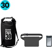 Somstyle 3-in-1 Drybag Set 30 Liter - Droog Tas, Heuptas & Telefoonhoes Waterdicht - Outdoor, Vakantie, Travel & Zwemmen - Zwart