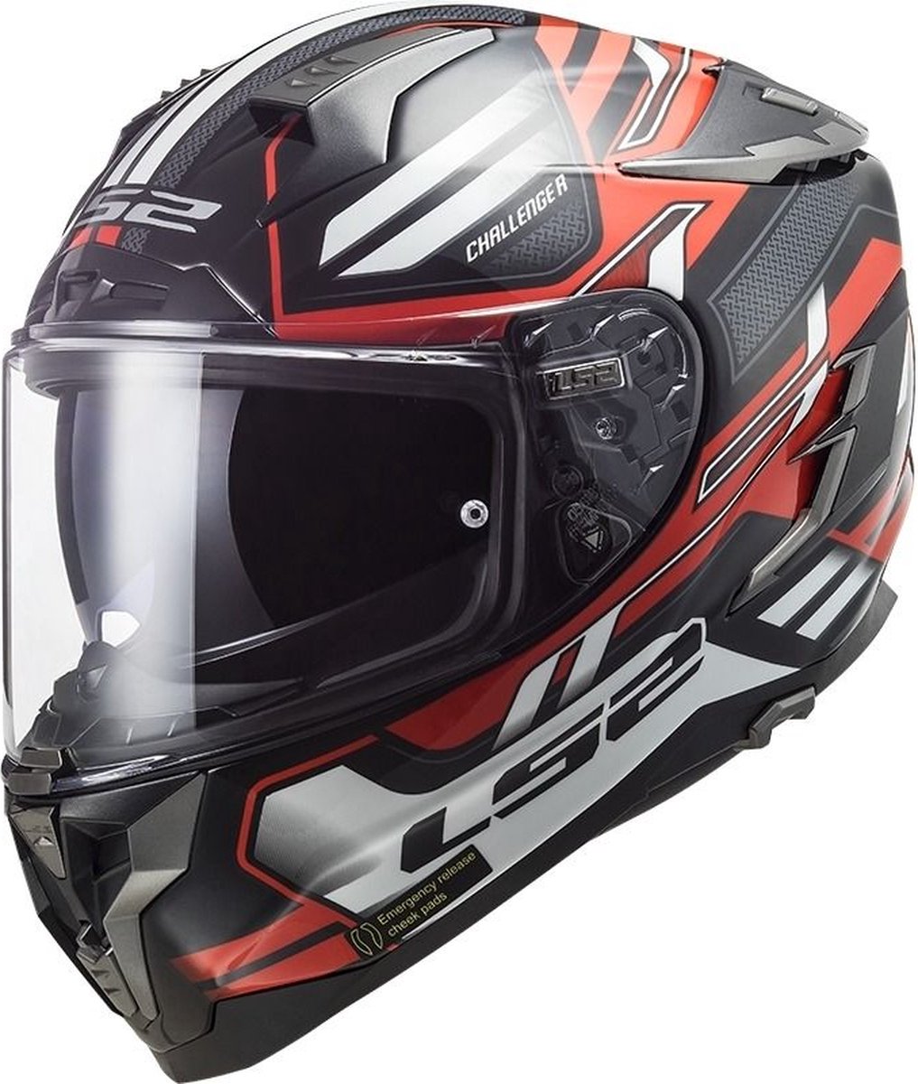 LS2 Helm Challenger Spin FF327 zwart / rood maat S
