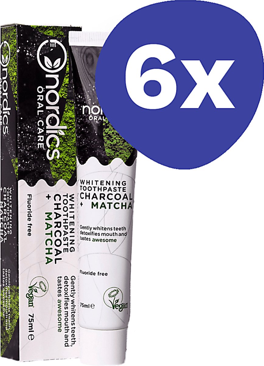 Goedkoopste Nordics Natural Whitening Tandpasta Houtskool Matcha (6x 75ml
