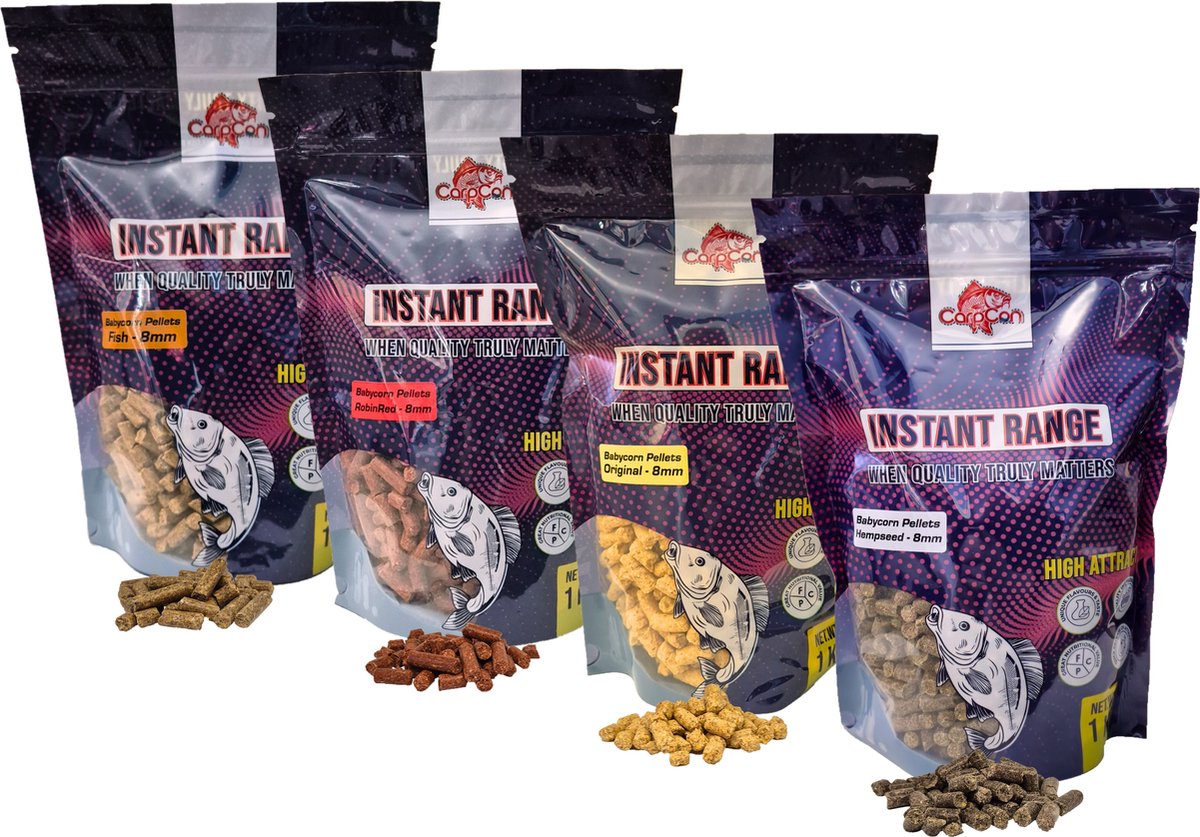 4x1kg Babycorn Pellets 'Assorti' 8mm - 4kg - Voordeelpakket Karper/Witvis Pellets - Lokvoer/Aas voor Vissen