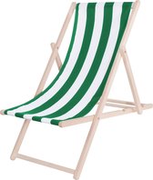 Chaise de plage Springos - Ajustable - Bois de hêtre - Fait main - Vert/ Wit
