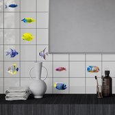 Set van 9 tegelstickers met vissen- contourgesneden (= uitgesneden) stickers van vissen - ca. 14cm per vis - voor badkamertegels, keukentegels en toilettegels - zelfklevend - Peel en stick - decoratiestickers, DIY, plakfolie stickers