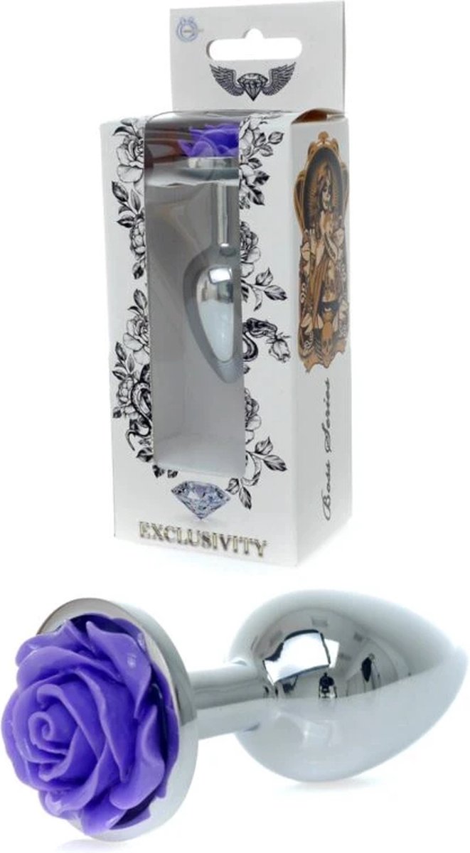 Goedkoopste Zilveren buttplug met roos – Paars