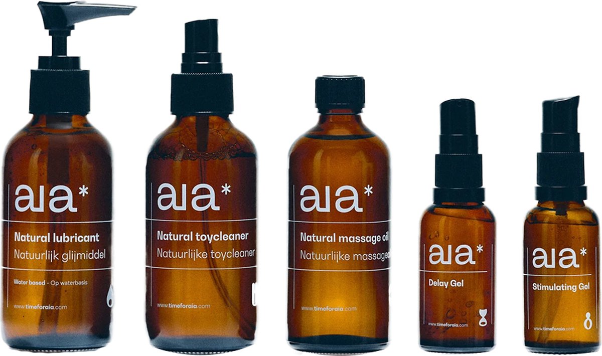 Goedkoopste Aia Bundel - Natuurlijk Glijmiddel op waterbasis - Natuurlijke Massageolie - Natuurlijke Toycleaner - Stimulerende Gel - Delay Gel
