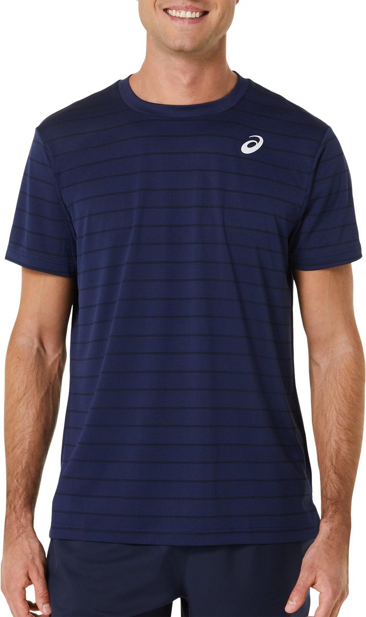 Asics Court Stripe SS Sportshirt Mannen Blauw