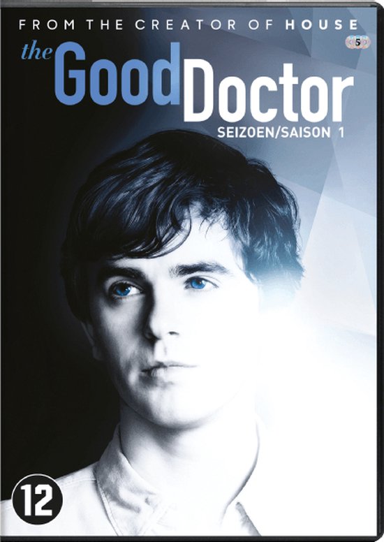 DVD-hoes met 'The Good Doctor Seizoen 1' en portret van een jonge man met blauwe ogen.