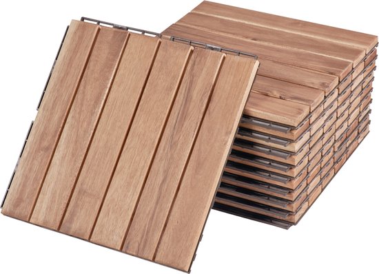 Foto: Houten terrastegels alliste vlonder set van 10 acacia 0 9 m naturel 6 latten casa pro